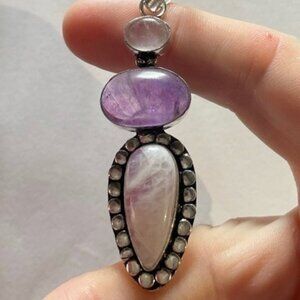 Rainbow Moonstone/ Amethyst/ Rose Quartz Pendant 925